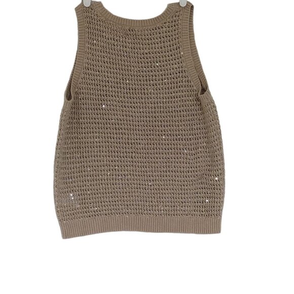 Elegant knitted blouse with small sequins for women, Size M, Light brown color - Picture 2 of 4